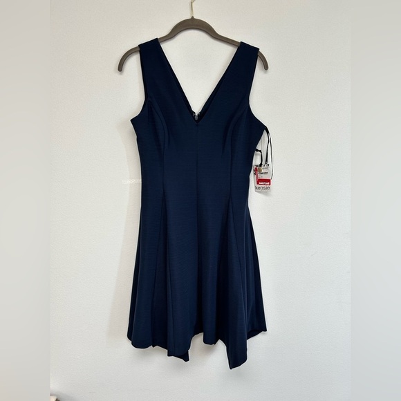 NWT KENSIE Women's Navy Ribbed Ottoman Pockets Fit & Flare Dress 6 - Picture 8 of 10